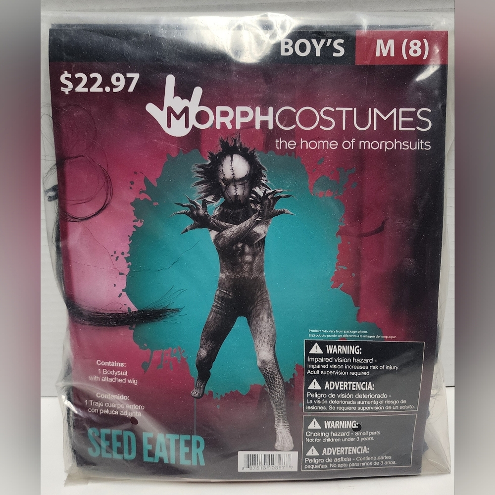 M (8) Morphsuit Morph The Seed Eater Halloween Scary Black Costume Kids Boys New